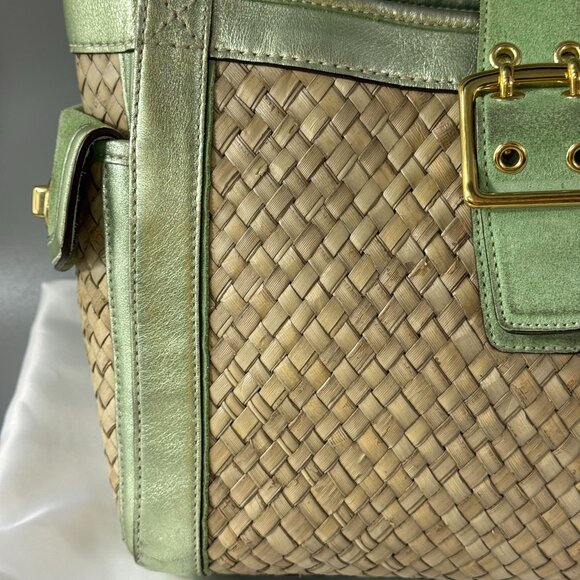 Coach # 4419 Natural Straws Seafoam Suede Leather Trim Buckle Closure Tote Bag - Picture 2 of 13